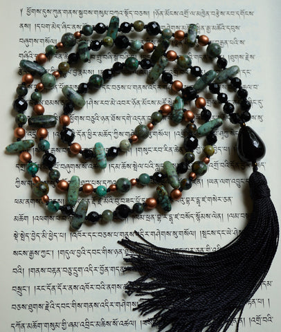 African Turquoise and Onyx Mala