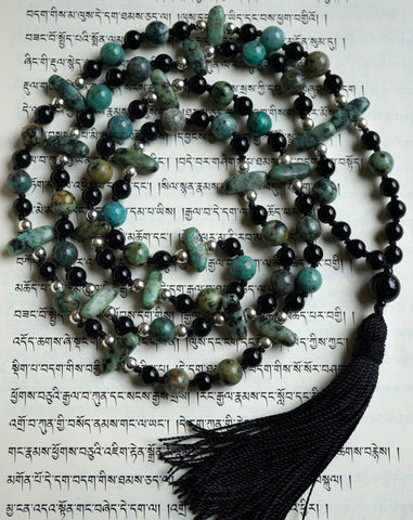 African Turquoise, Cuprite, and Onyx Mala