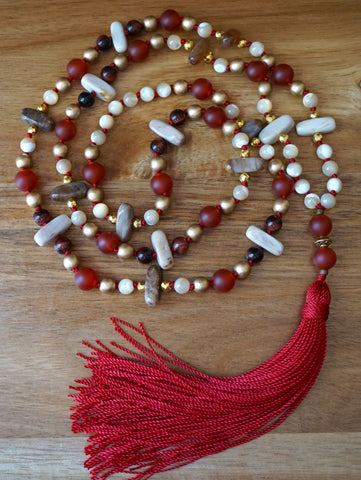 Carnelian and Mother of Pearl Mala